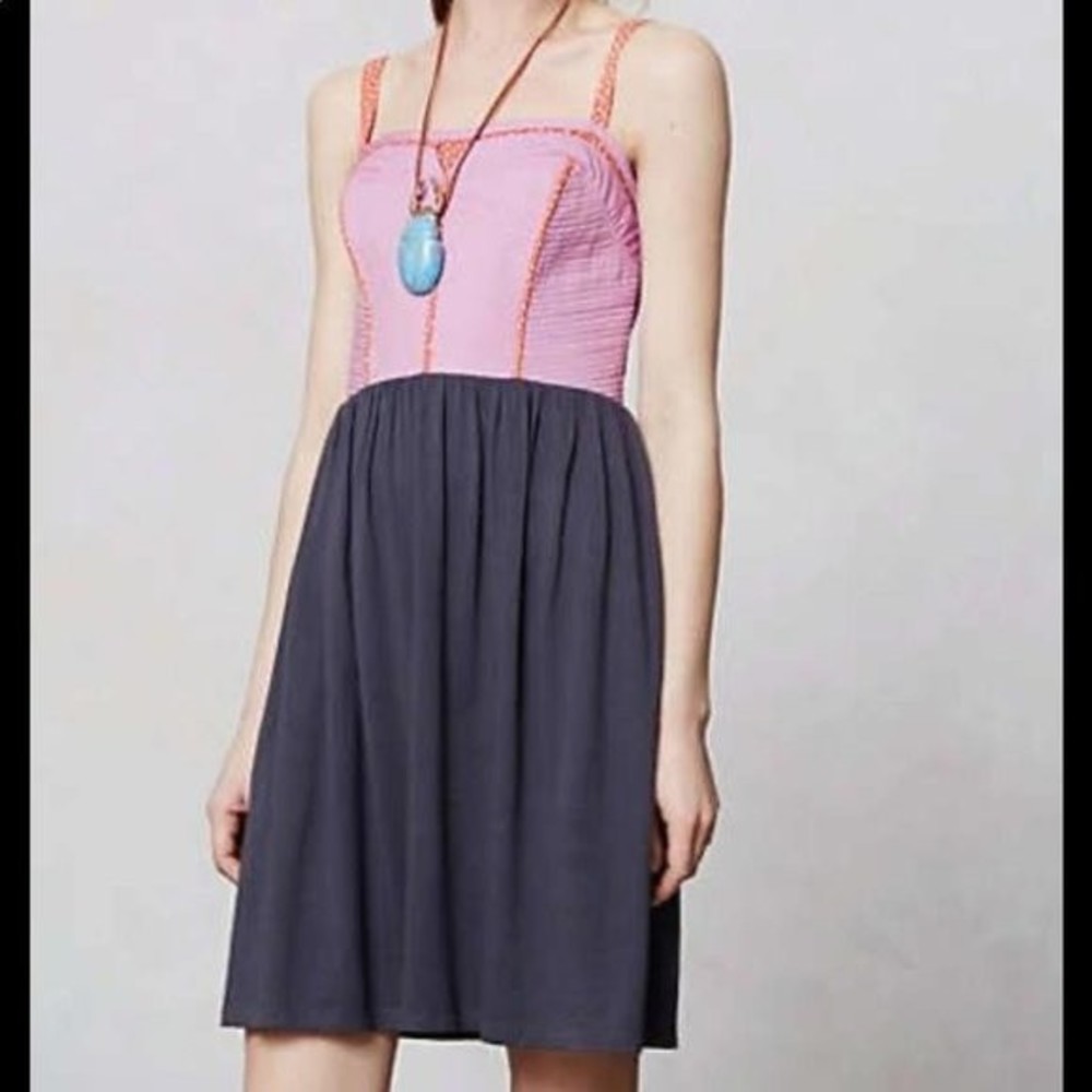 LILKA Anthropologie Lavender&‎ Gray Colorblock Trapunto Chemise Ladies Dress, XS